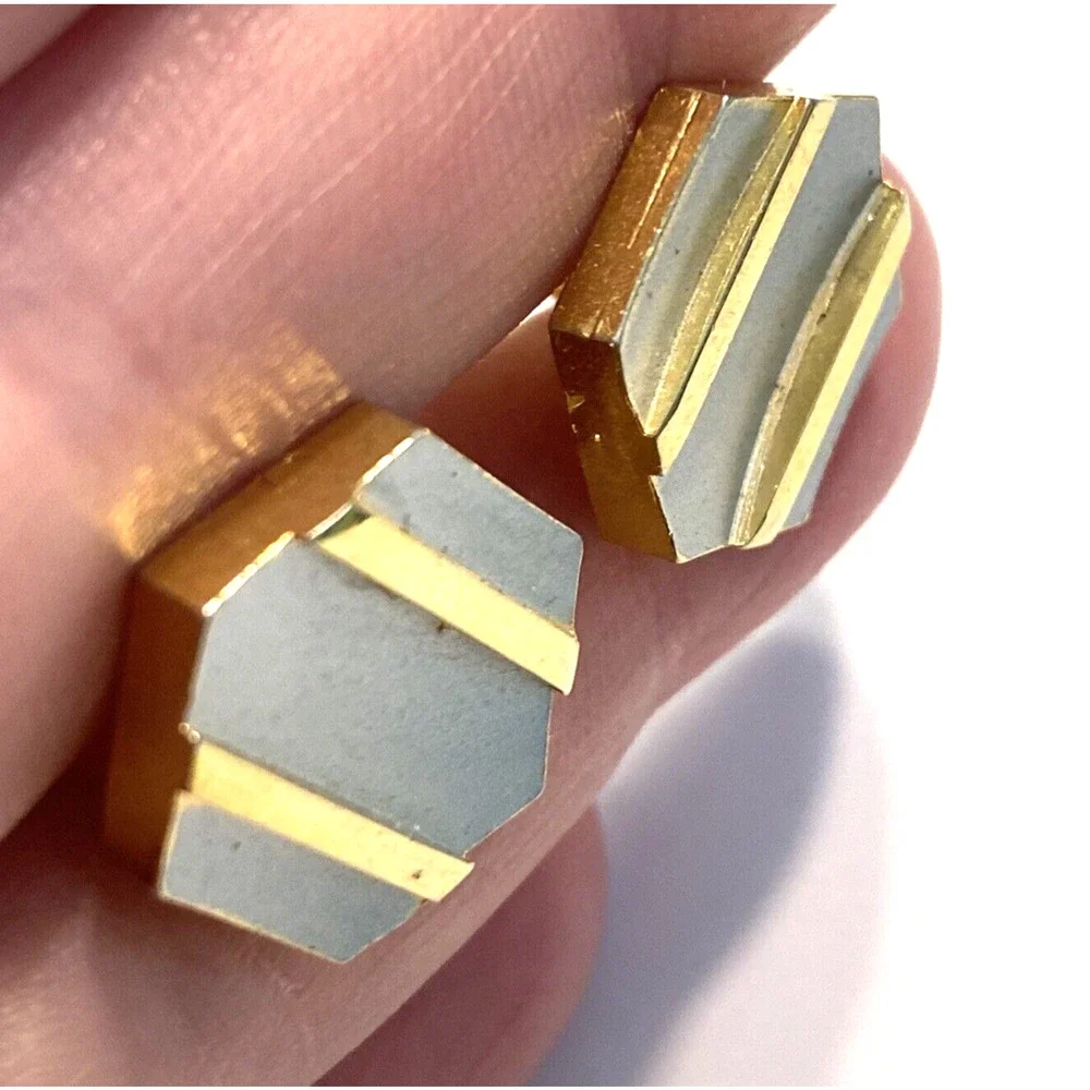 Vintage Mid Century Cufflinks Goldtone & Frosty Silvertone Geometric Hexagon